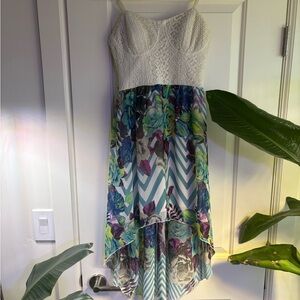 Floral High-Low Dress with Lace Bodice